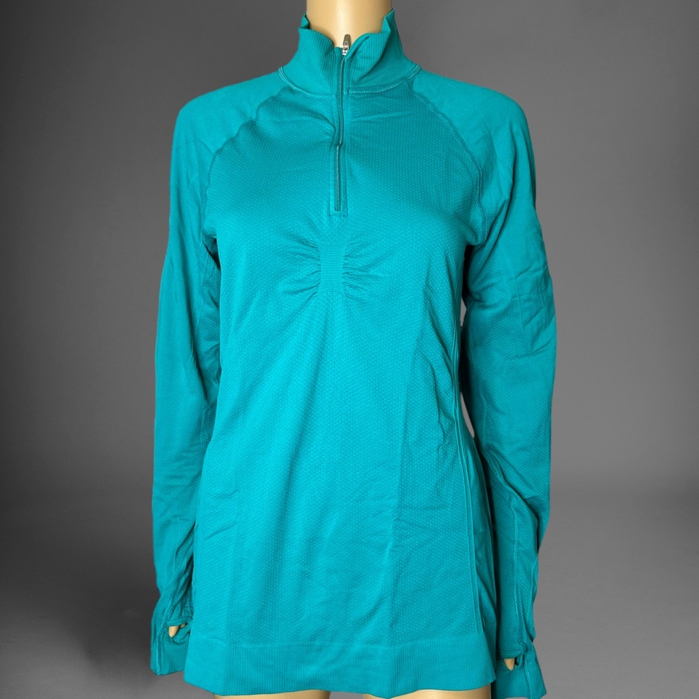 Lucy Womens T-Shirt Large L Teal Blue Athletic Strech 1/4 Zip Running Activewear